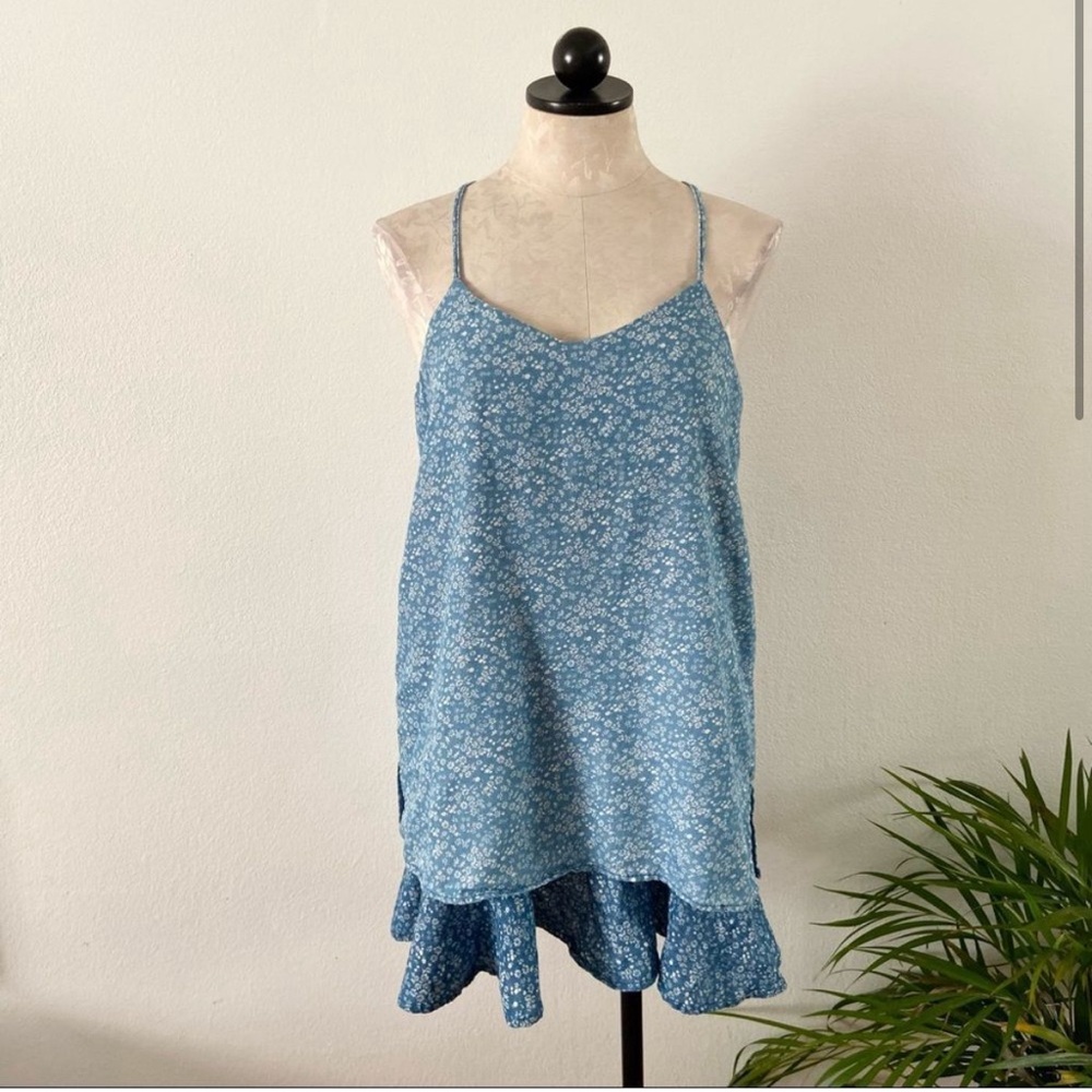 ASOS Denim line layered multicolor denim jean floral cami dress open back